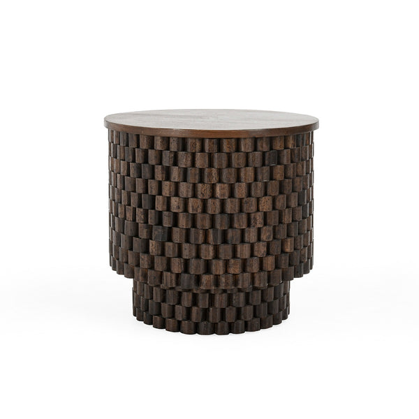 Norwood Solid Wood Round End Table - Bark Brown