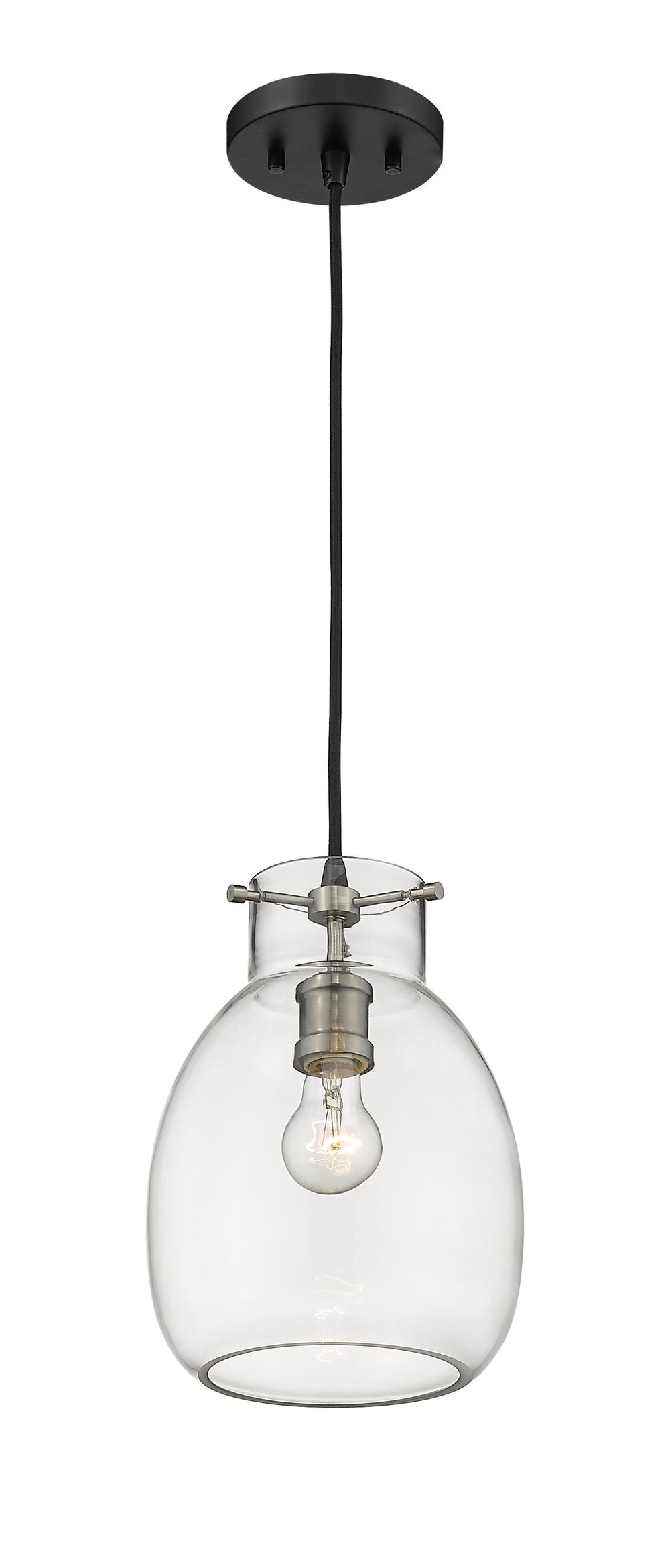 Bella 1 Light Mini Pendant in Matte Black + Brushed Nickel Finish