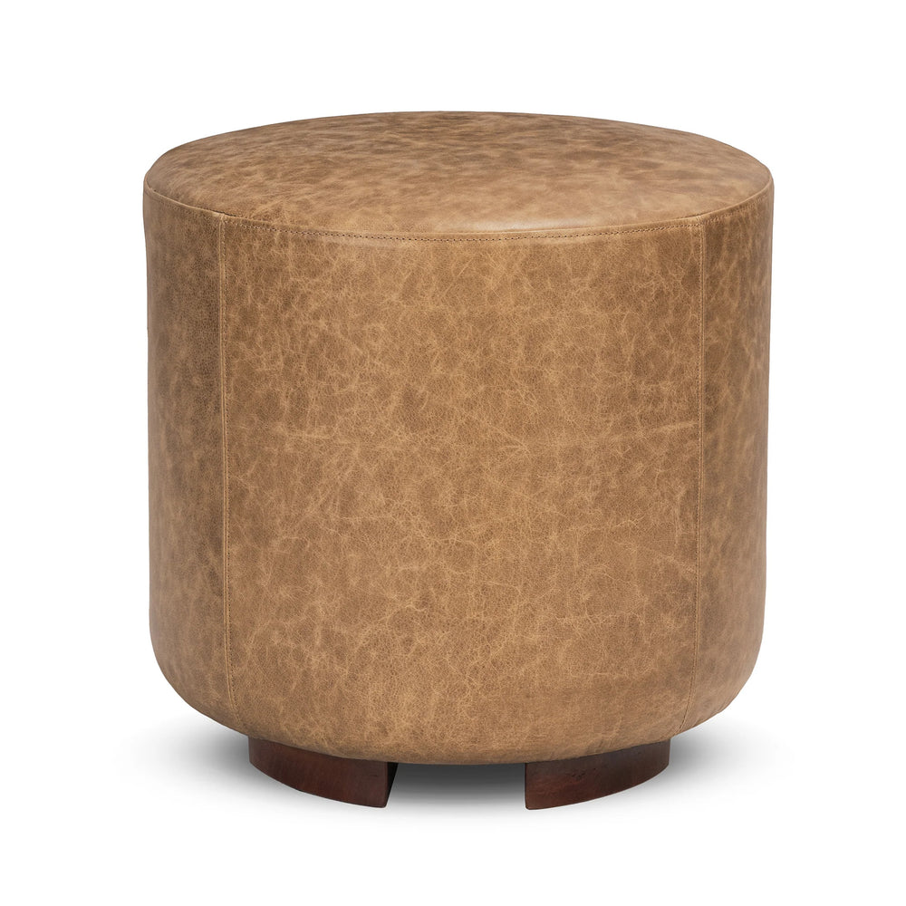 Millo Leather Round Ottoman - Chestnut Sedona Brown