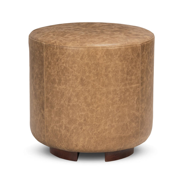 Millo Leather Round Ottoman - Chestnut Sedona Brown