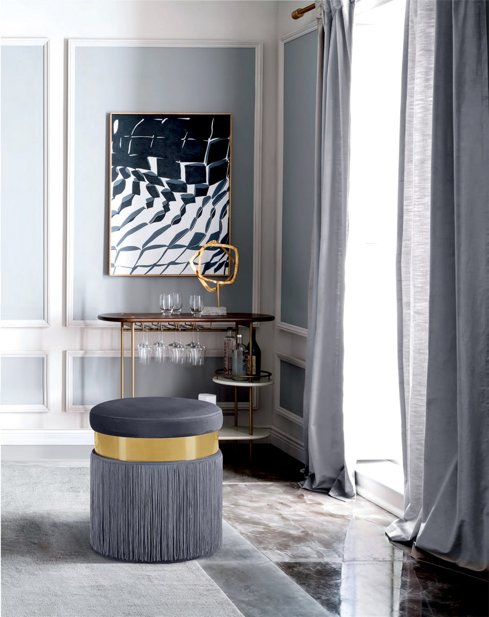 Edna Ottoman/Stool In Grey Velvet