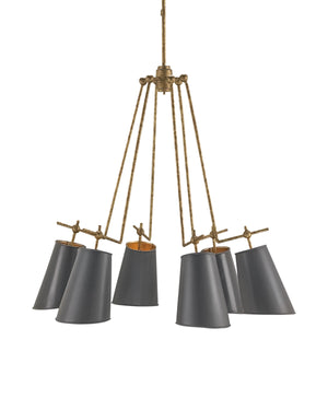 Jean-Louis Chandelier In Old Brass & Marbella Black & Contemporary Gold Leaf