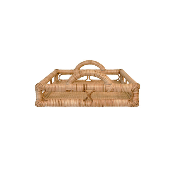 RECTANGULAR NATURAL RATTAN TRAY WITH OPEN OVAL DETAIL SIDES