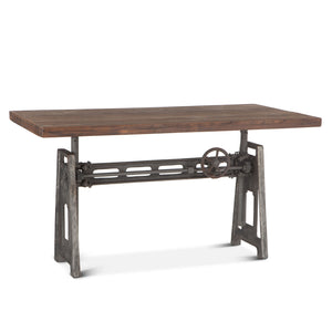 Industrial Loft 60-Inch Reclaimed Teak Wood Desk with Adjustable Crank