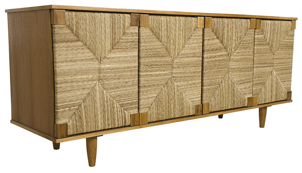 Brook 4-Door Teak Sideboard with Rush Seagrass Detailing and Semi-Gloss Finish