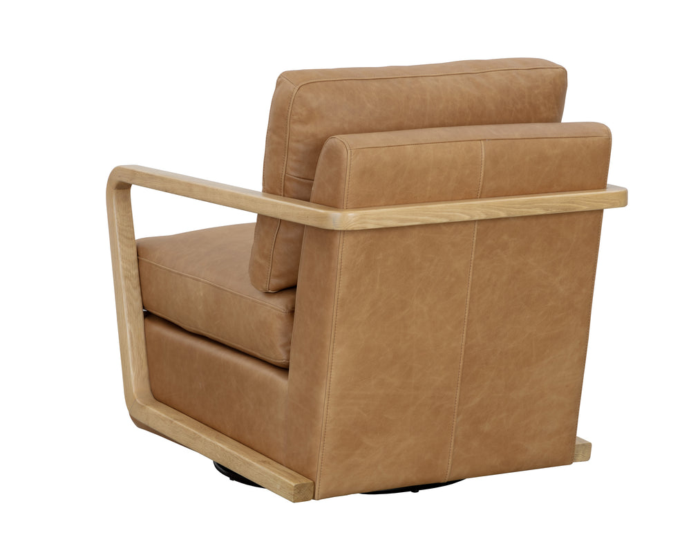 CASTELL SWIVEL LOUNGE CHAIR - RUSTIC OAK - LUDLOW SESAME LEATHER