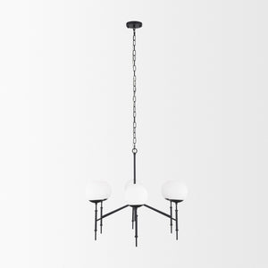 Edie Matte Black Metal w/ Frosted Glass Globes 6-Light Chandelier