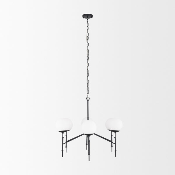 Edie Matte Black Metal w/ Frosted Glass Globes 6-Light Chandelier