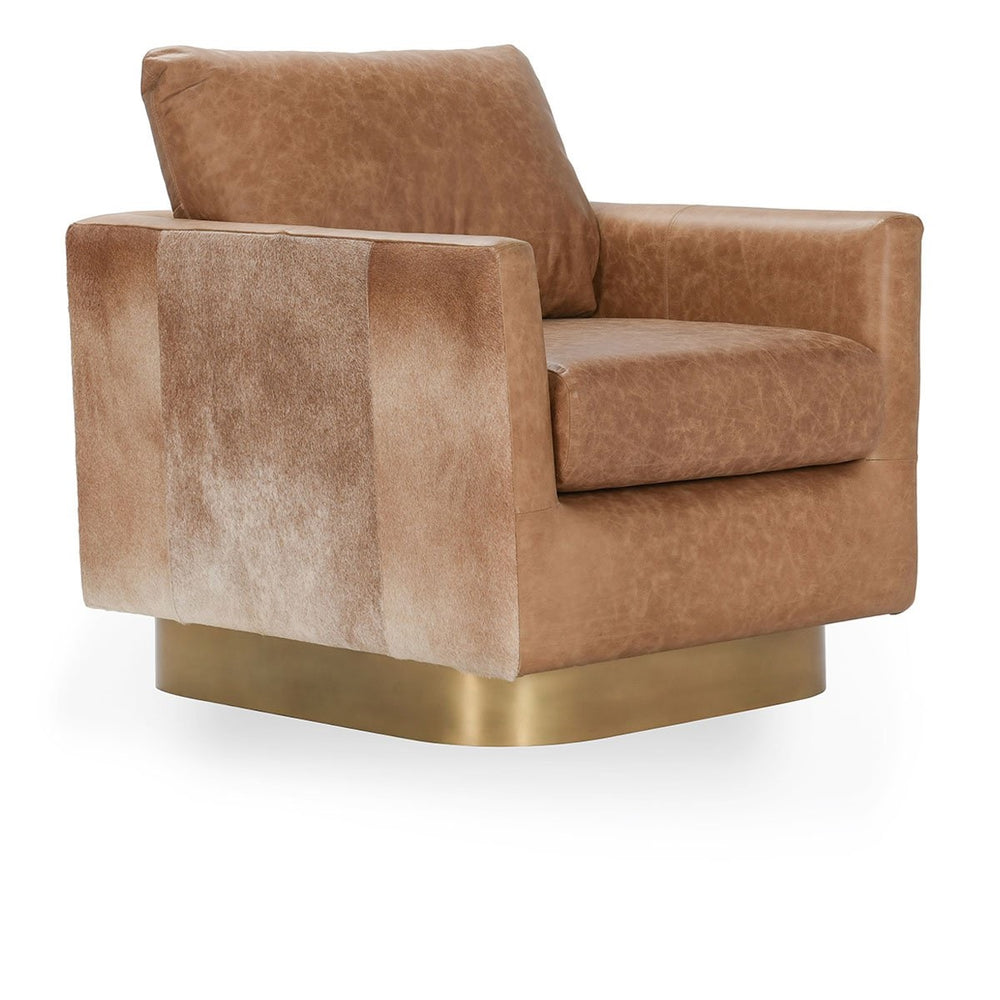 Lathe Leather/Hide Swivel Accent Chair - Sedona Brown