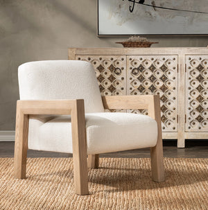 Aliza Upholstered Accent Chair with Oak Frame - Ivory