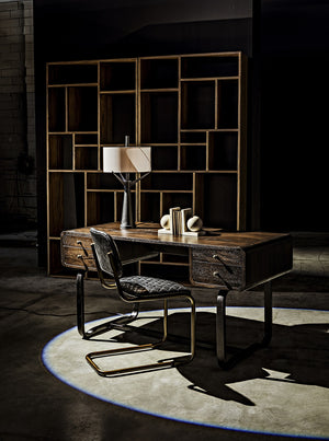 Voltes Ebony Walnut Desk with Matte Black Industrial Steel Base