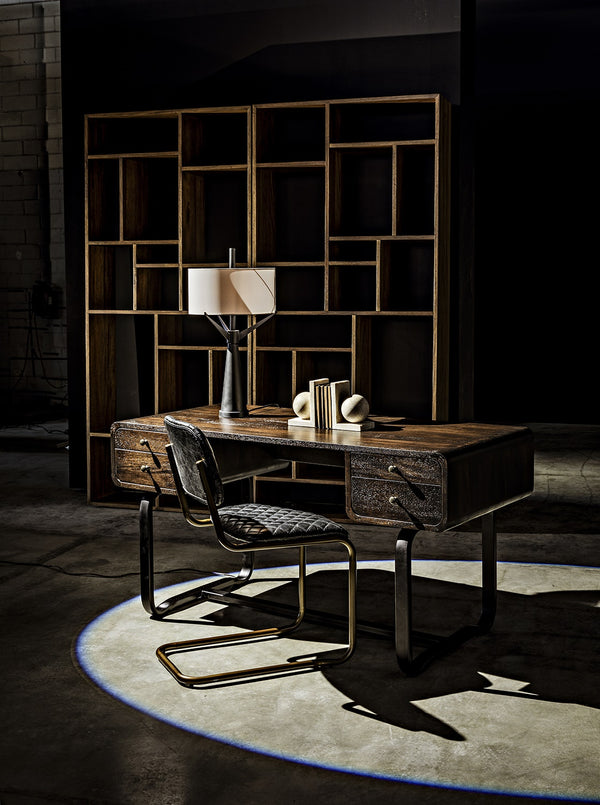 Voltes Ebony Walnut Desk with Matte Black Industrial Steel Base