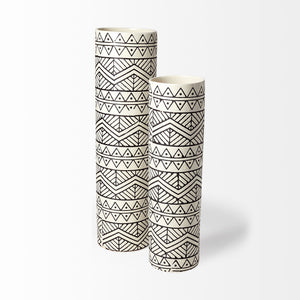 Uhura II Large Cream Black Patterned Cylindrical Ceramic Vase