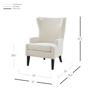 Clementine Fabric Wing Accent Arm Chair In Opus Cream
