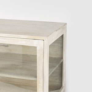Arelius 36L x 18W x 32H White Wood, Gold Metal Base w/ 2 Glass Doors Accent Cabinet