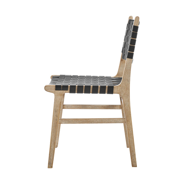 Marco Faux Leather Dining Side Chair Drift Wood Frame, Black 