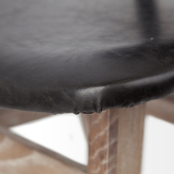 Haden I Black Faux-Leather Wrap Brown Solid Wood and Iron Base Dining Chair