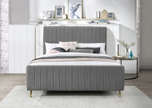Marcos Queen Bed In Grey Velvet