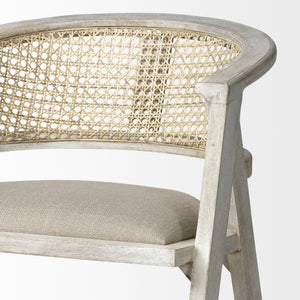 Tabitha 26.75" Seat Height Beige Fabric/Rattan Seat Blonde Wood Frame Counter Stool