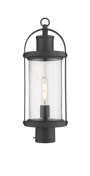 Roundhouse 1 Light Outdoor Post Mount Fixture in Black Finish