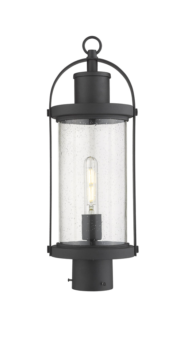 Roundhouse 1 Light Outdoor Post Mount Fixture in Black Finish