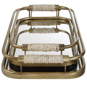 Rosea Brushed Gold Trays, S/2