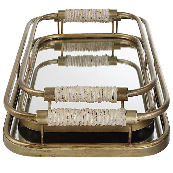 Rosea Brushed Gold Trays, S/2