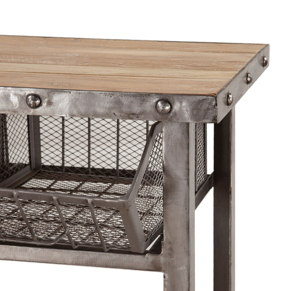 Industrial Teak 36" Reclaimed Utility Cart Table, Oiled Teak