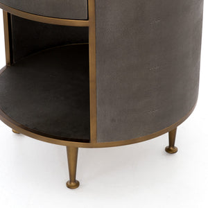 Shagreen Round Nightstand-Antique Brass