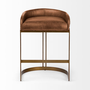 Hollyfield 20.5L x 19.75W x 29H Total Height Brown Leather Seat Gold Metal Base Stool
