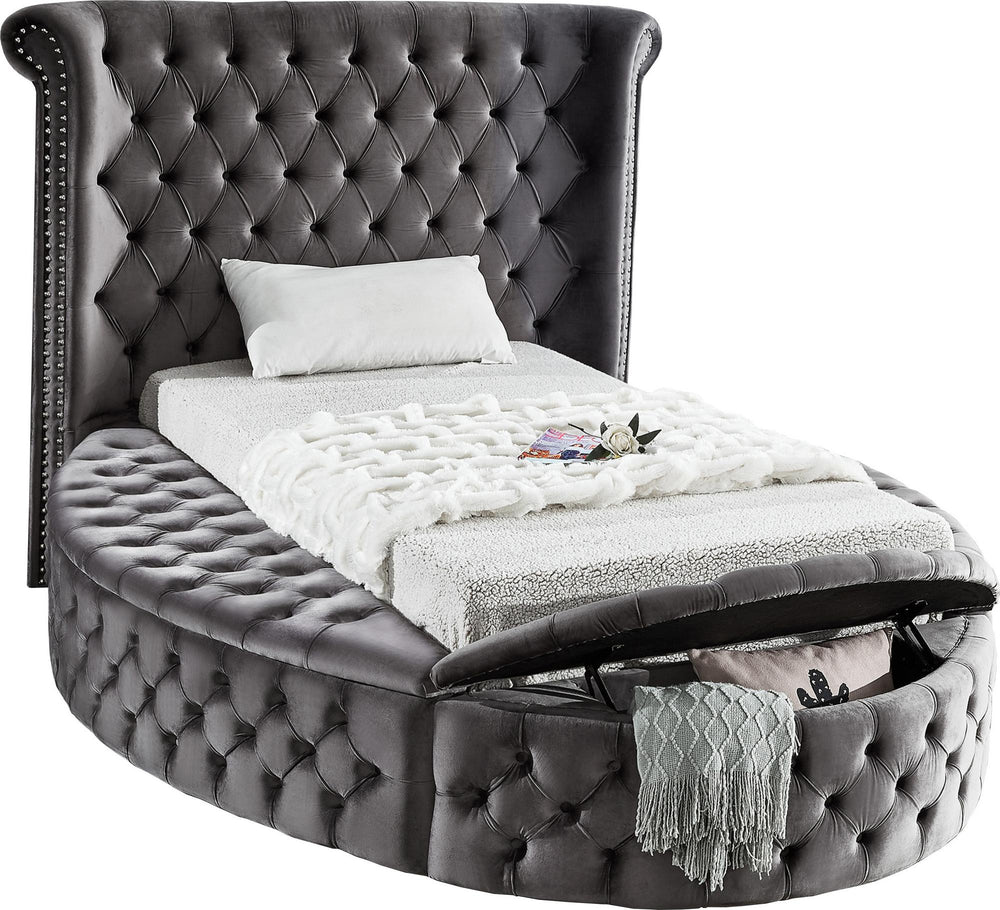 Lorena Twin Bed In Grey Velvet