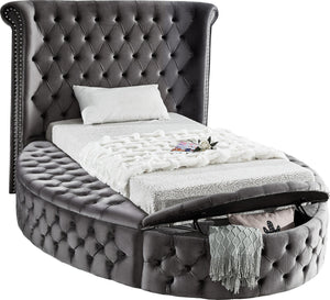 Lorena Twin Bed In Grey Velvet