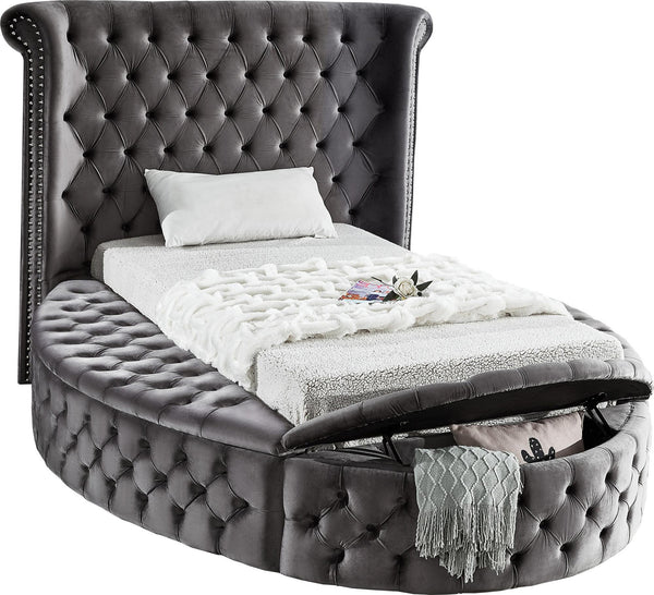 Lorena Twin Bed In Grey Velvet