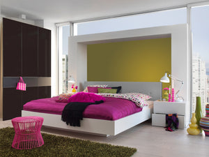 Floating modern King Bed - Grey Upholstery, White