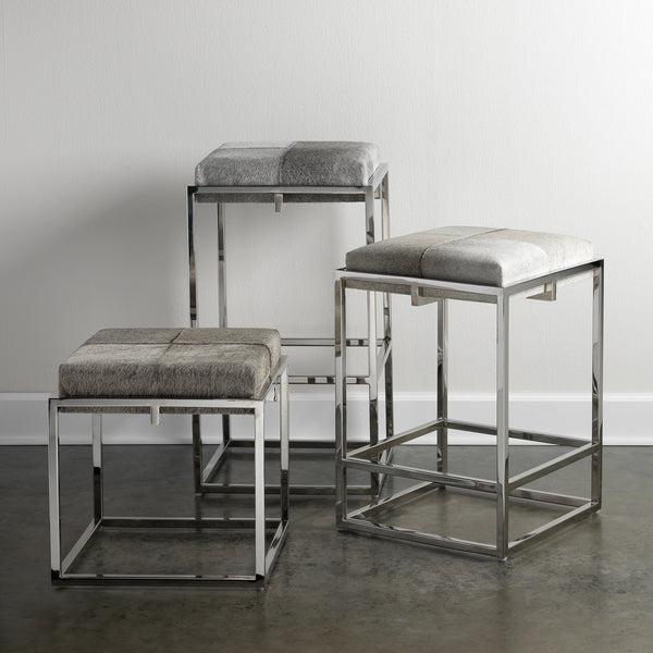 Shelby Hide Stool, Grey