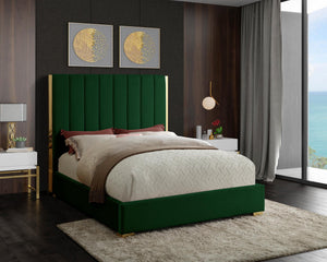 Janie Queen Bed In Green Velvet