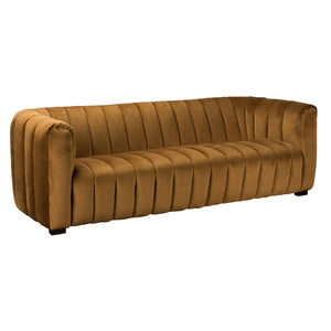 Claire Upholstered Velvet Sofa in Amber with Channel-Tufted Design