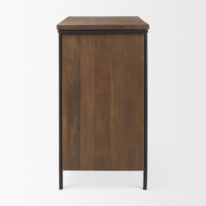 Maddox  40.0L x 18.5W x 32.75H Brown Solid Wood Black Metal 2 Door Accent Cabinet