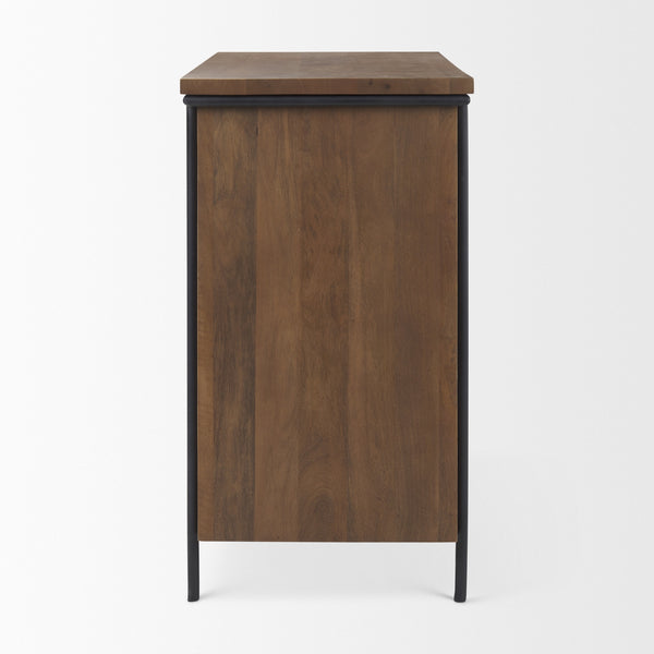 Maddox  40.0L x 18.5W x 32.75H Brown Solid Wood Black Metal 2 Door Accent Cabinet