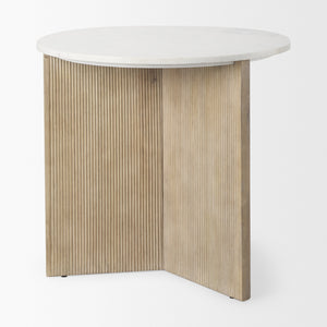 Enzo Marble Tabletop w/ Fluted Light Wood Base Foyer Accent Table