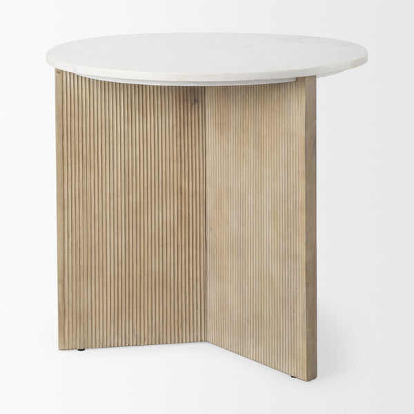 Enzo Marble Tabletop w/ Fluted Light Wood Base Foyer Accent Table