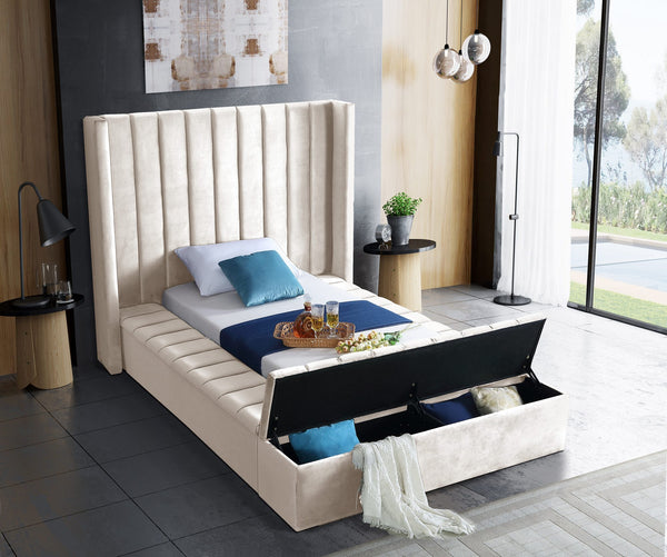 Joanne Twin Bed In Cream Velvet