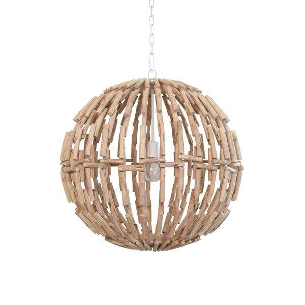 SPHERE SHAPED PENDANT HANDCRAFTED WITH WHITEWASH EUCALYPTUS WOOD