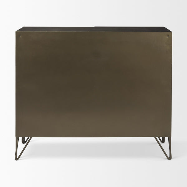 Pandora Dark Brass Metal W/Red Wood 2 Door Accent Cabinet