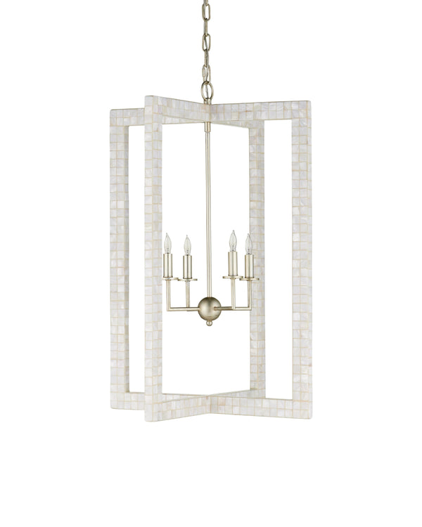 Arietta Chandelier In Mother of Pearl & Contemporary Silver Leaf