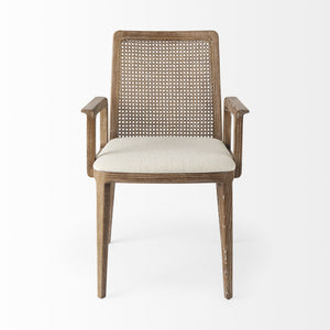 Clara Light Brown Wood W/ Cream Fabric Seat and Cane Back Dining Chair