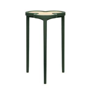 CLOVER CIGAR TABLE WITH REVERSIBLE LACQUER AND NATURAL GRASSCLOTH TOP IN MATTE DARK GREEN LACQUER