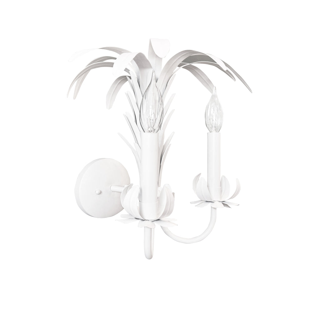 PALM SPRAY TWO ARM TOLE WALL SCONCE IN MATTE WHITE POWDER COAT