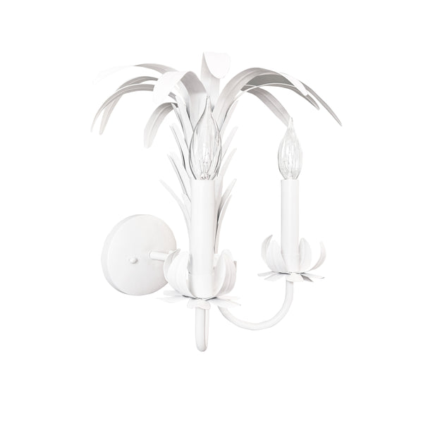 PALM SPRAY TWO ARM TOLE WALL SCONCE IN MATTE WHITE POWDER COAT