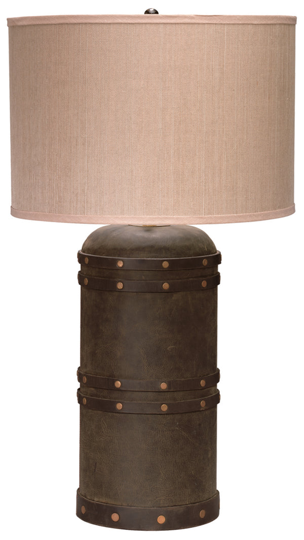 Barrell Leather Table Lamp with Elephant Hemp Shade